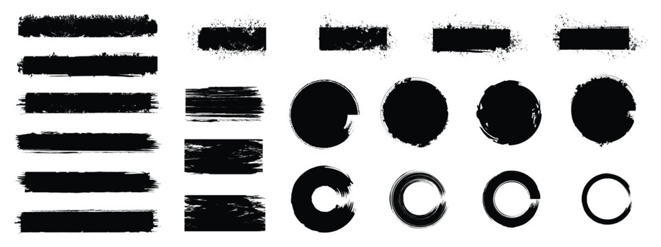 Set of vector paint brush stroke, ink splash and grungy decoration elements. Black watercolor splatter, texture,    Freehand grunge brush illustration. frame and abstract background for social media.