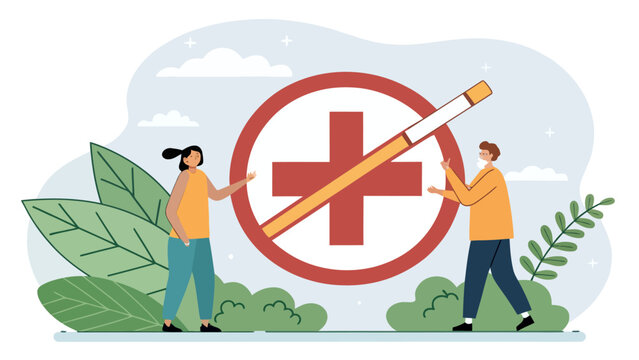 Couple choosing a healthy lifestyle by rejecting smoking with flat design self control no smoking lung health cessation lifestyle decision cigarette rejection illustration relationships
