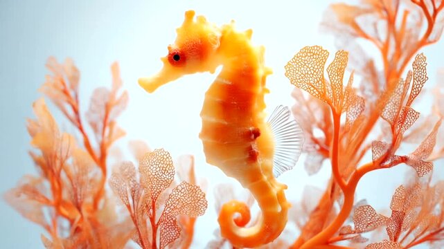 Vibrant Orange Seahorse Swimming Gracefully Among Coral Reefs.
