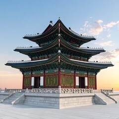 Fototapeta premium A traditional Asian temple with multiple tiers and ornate details