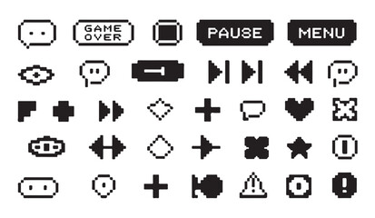 Pixel art interface button set for game development and retro style user interface design. © Ripon