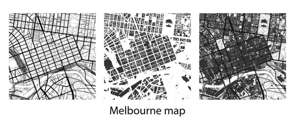 Melbourne city map vector illustration with building footprints, roads, highways, and streets background for urban planning, navigation, or design. © Jabeda