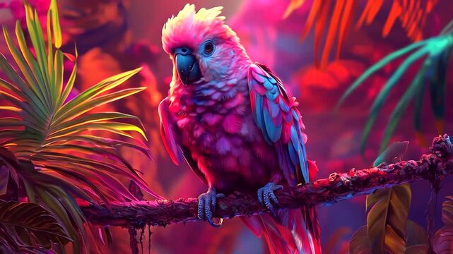 Vibrant Parrot Perched in Lush Tropical Foliage - A Colorful Wildlife Portrait.