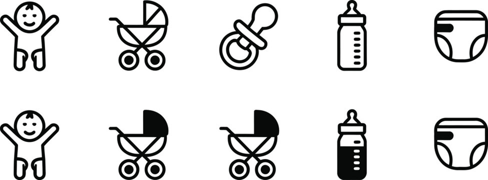 Baby set with stroller pacifier bottle and diaper