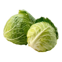 Fototapeta premium Fresh green cabbage heads with layered leaves on white background