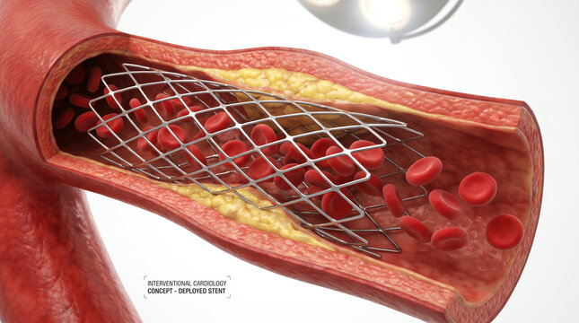 Coronary Stent Expanding Inside Artery With Plaque Build Up