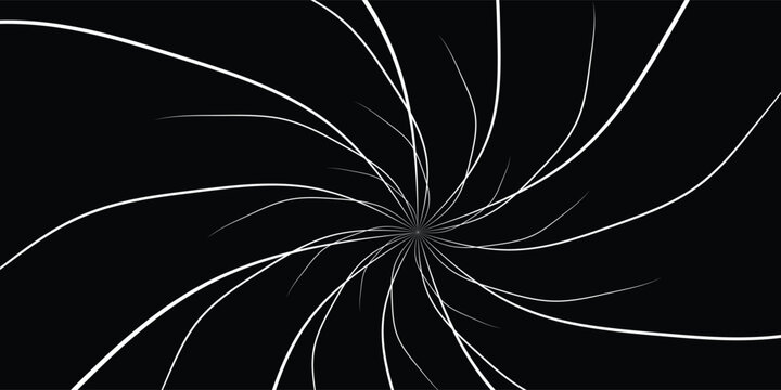 Monochrome radial spiral of curved flowing lines.