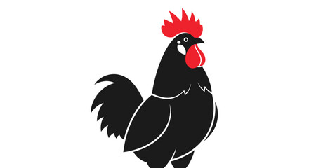 Black Rooster Silhouette with Red Comb and Wattle, Isolated on White © rahma