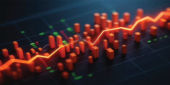 Abstract stock market graph and chart with digital audio mixer style technology concept showing business data visualization and network information in blue tones