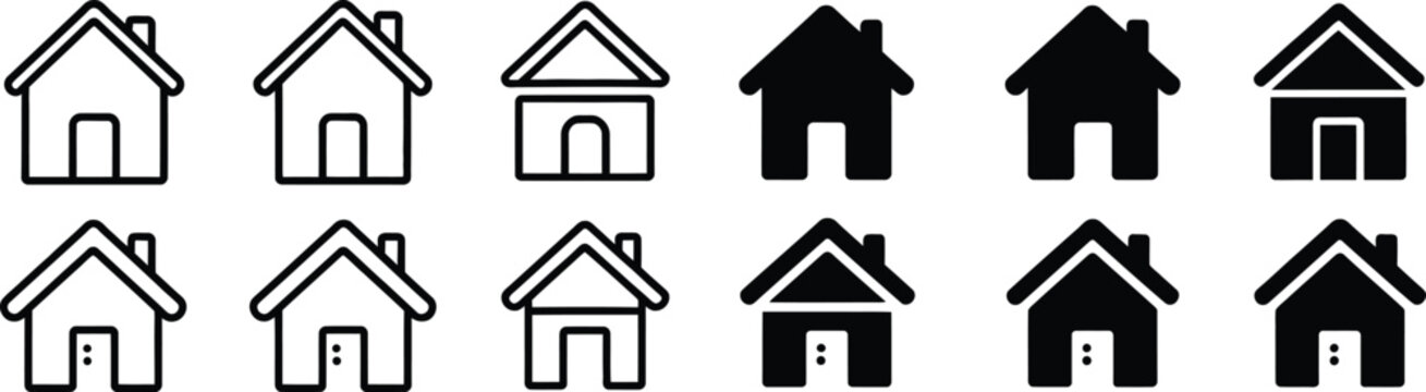 Collection of house in black and white outline and solid fill