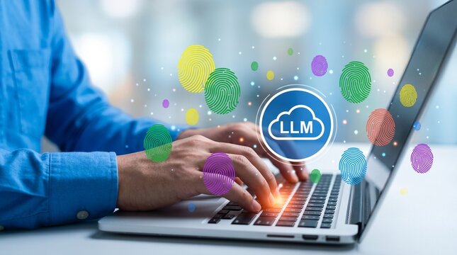 Professional software engineer using laptop computer for custom large language model training and deep learning neural network optimization to build generative artificial intelligence solution
