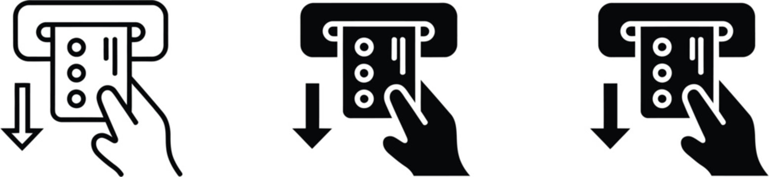 Hand inserting card into slot with down arrow card insertion