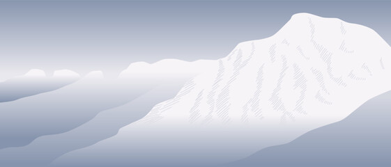 Snowy mountains landscape. Winter mountain scenery with cold peaks and natural wilderness. Vector illustration for travel, nature and alpine concepts. © Ihor