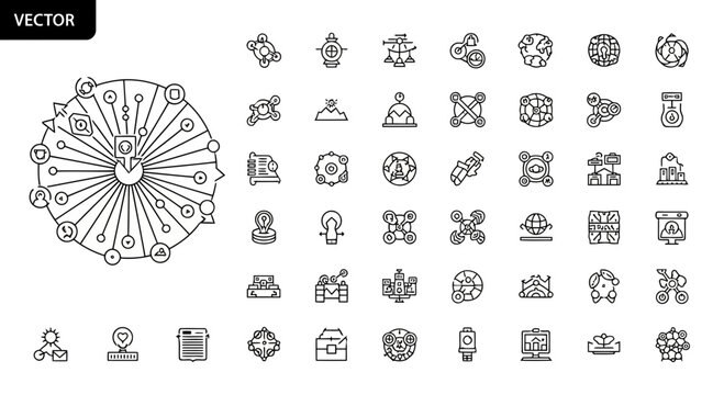 Universal thin line vector icon set for digital business and web development.