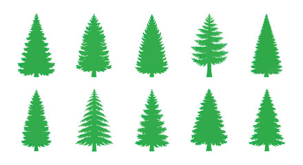 Obraz premium Set of Green Pine Trees Icons, Vector Graphics, Isolated on White Background