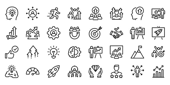 Upskill Line Icon Set, Learning Development Vector Transparent Background