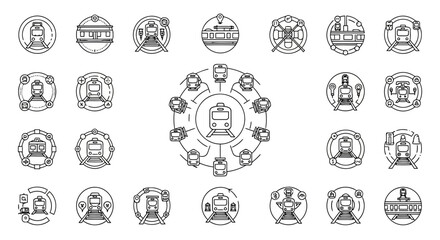 Set of train and railway vector line icons. railroad connection icon collection for web, print and infographics. © BrandUp