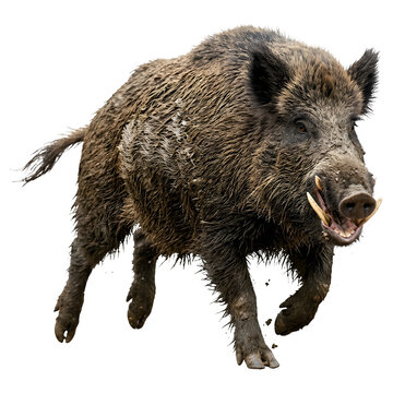 Full Body Furious Wild Boar Charging and Running with Sharp Tusks