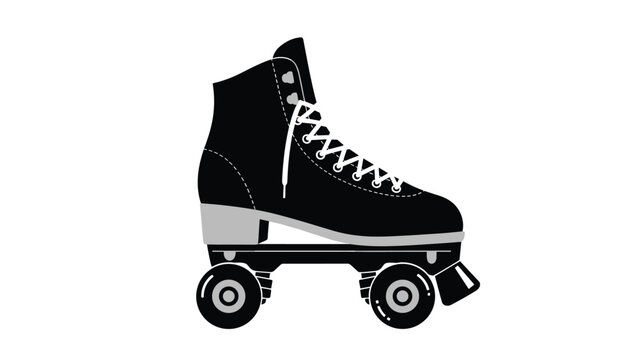 Single black roller skate with white laces and grey wheels is presented as a clean and modern vector graphic.