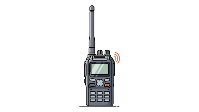 Detailed illustration of a professional handheld radio transceiver or walkie-talkie with an antenna and digital display.