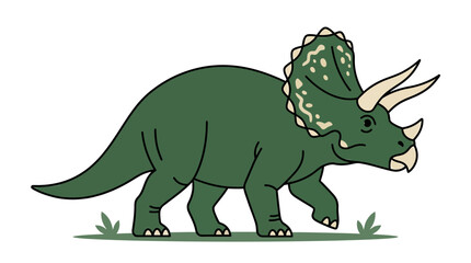 Green Triceratops Dinosaur Illustration, Walking on Grass © tenor