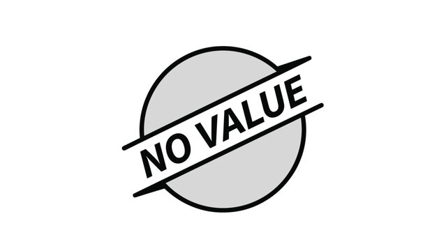 Rubber stamp icon with the words no value displayed across a gray circle providing a clear message of zero worth or invalidity.