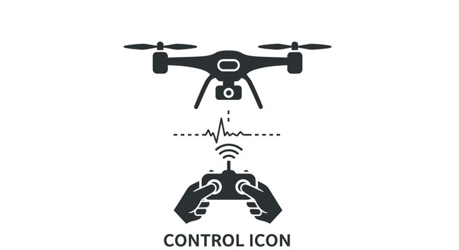 Modern drone control system concept icon with remote controller hands sending wireless signal for aerial photography and technological innovation
