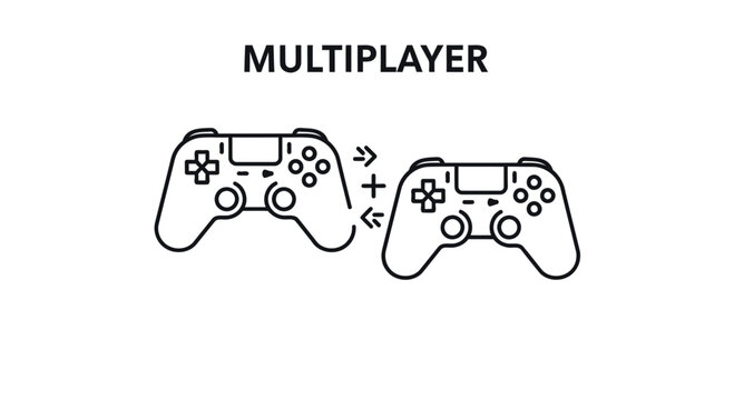 Icon representing two controllers connecting to indicate multiplayer gaming, with the word MULTIPLAYER above