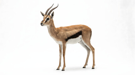 Fototapeta premium Elegant Thomson's Gazelle with Graceful Horns and Distinctive Markings Standing Proudly on a Pure White Background, Symbolizing the Beauty of African Wildlife