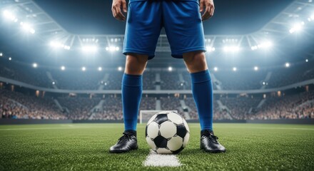 Naklejka premium Soccer player preparing for a crucial kick in a stadium