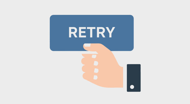 Hand pressing RETRY button, concept of trying again, persistence, and overcoming challenges