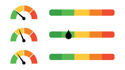 Scale icon with a circle and bar. Level rating gauge. Indicator for temperature, speed, and energy. vector illustration ©   