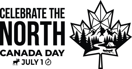 Celebrate Canada Day with a serene northern landscape featuring a majestic maple leaf, moose, and tent © @rayan_rahaman