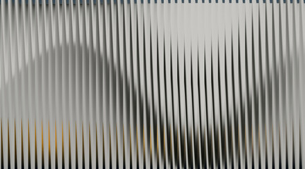 Abstract ribbed glass background with wavy vertical lines modern white architectural pattern and warm orange gradient light © Talib