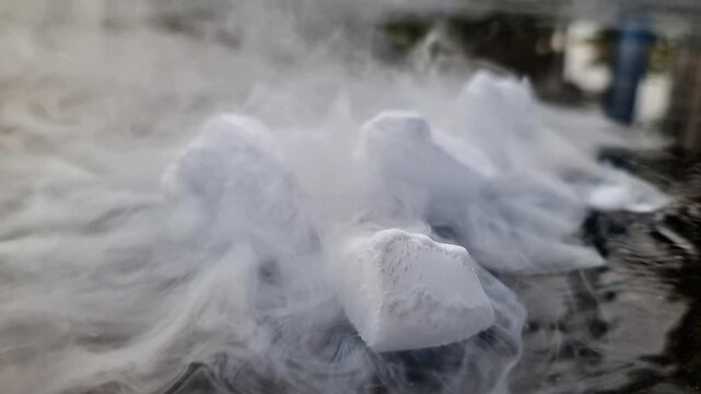 Dry Ice Sublimation Process in Water Creating Dense White Smoke