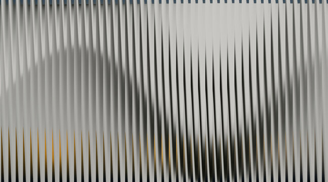 Abstract ribbed glass background with wavy vertical lines modern white architectural pattern and warm orange gradient light
