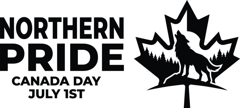 Canada Day celebration with wolf howling on a maple leaf