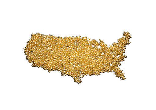 USA Map Made Of High Quality Premium Golden Shiny Metallic Beads Or Balls 3D Illustration