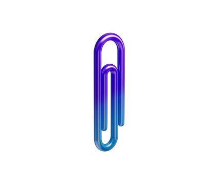 Modern vibrant gradient paper clip, purple to blue, perfect for office supplies. 3d illustration
