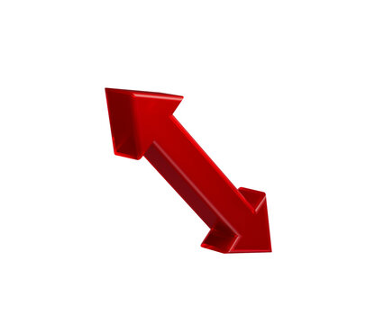 Red 3D double headed diagonal arrow icon for resizing and scaling.