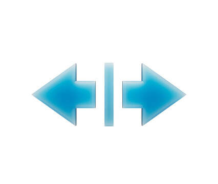 Resizing graphic symbol, two opposing arrows with divider, glossy cyan UX