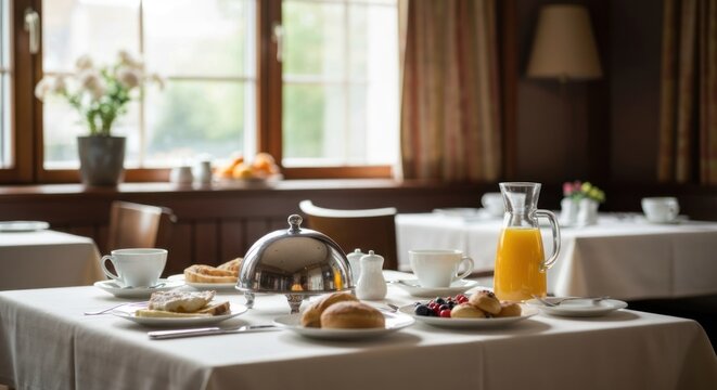 Breakfast Table Setting in a Cozy Dining Room.