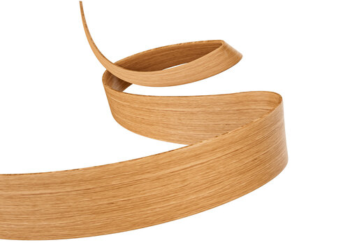 Curved oak wood ribbon spiral with natural grain texture and elegant design.