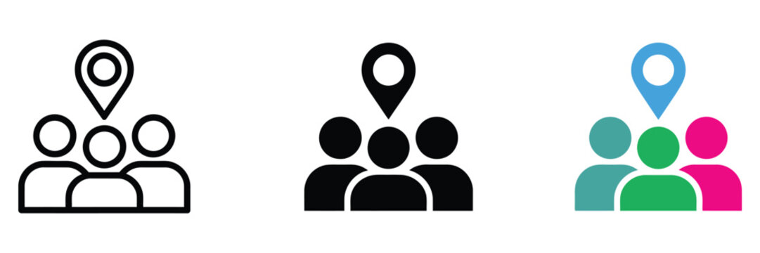 Social Participation Icon Set in Civic Life Context with Abstract Human Figures, Shared Space Elements, Community Engagement, and Local Involvement Symbols