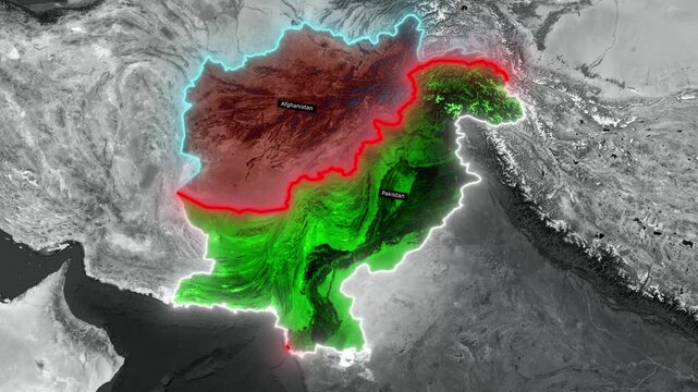 Durand Line Map Animation Showing Afghanistan and Pakistan Border with 2640 Kilometer Label