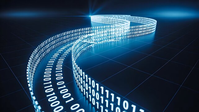 Abstract digital data wave with binary code futuristic technology background design
