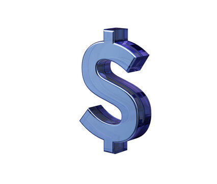 Vibrant blue glass dollar sign, 3D rendering for financial concepts. 3d illustration