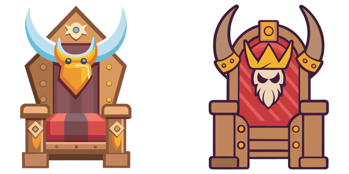 Cartoon thrones for king or chieftain with horn motifs.