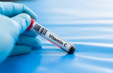 Obraz premium Blood sample tube for vitamin C test analysis.