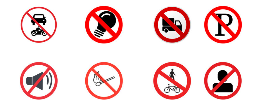 Vehicle and Noise Prohibition Icons - Red Warning Signs Vector